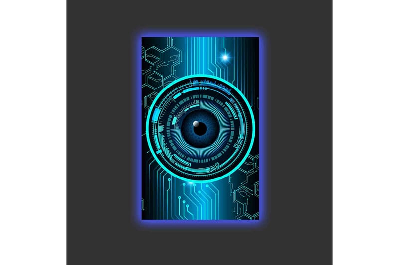 Canvastavla med LED-belysning - Abstrakt komposition med cirkulära mönster och teknologiska inslag - Mörkblå / Turkos / Svart - Inredning & dekor - Tavlor & konst - Canvastavla