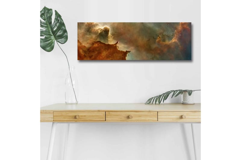 Canvastavla med LED-belysning - Abstrakt rymdlandskap med svävande moln och stjärnor - Kopparbrun / Grön / Blå - Inredning & dekor - Tavlor & konst - Canvastavla