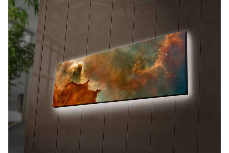 Canvastavla med LED-belysning - Abstrakt rymdlandskap med svävande moln och stjärnor - Kopparbrun / Grön / Blå - Inredning & dekor - Tavlor & konst - Canvastavla