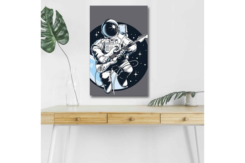 Canvastavla med LED-belysning - Astronaut som spelar gitarr i rymden - Mörkblå / Vit / Grå - Inredning & dekor - Tavlor & konst - Canvastavla