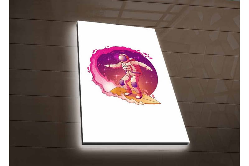Canvastavla med LED-belysning - Astronaut som surfar genom rymden - Rosa / Lila / Beige - Inredning & dekor - Tavlor & konst - Canvastavla