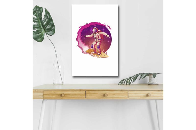 Canvastavla med LED-belysning - Astronaut som surfar genom rymden - Rosa / Lila / Beige - Inredning & dekor - Tavlor & konst - Canvastavla