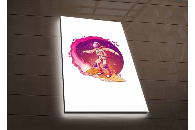 Canvastavla med LED-belysning - Astronaut som surfar genom rymden - Rosa / Lila / Beige - Inredning & dekor - Tavlor & konst - Canvastavla
