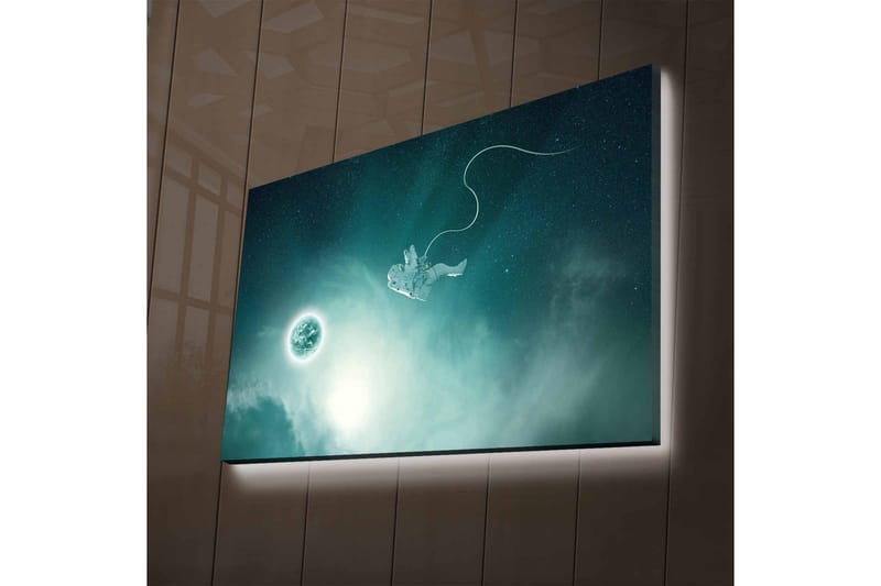 Canvastavla med LED-belysning - Astronaut som svävar i rymden med en planet i bakgrunden - Mörkblå / Grön / Vit - Inredning & dekor - Tavlor & konst - Canvastavla