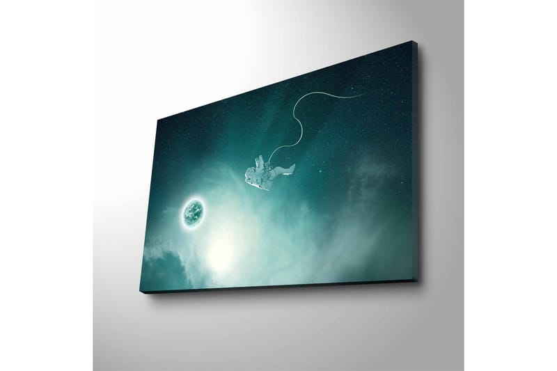 Canvastavla med LED-belysning - Astronaut som svävar i rymden med en planet i bakgrunden - Mörkblå / Grön / Vit - Inredning & dekor - Tavlor & konst - Canvastavla