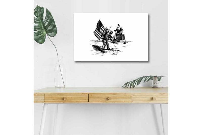 Canvastavla med LED-belysning - Astronaut som planterar en flagga på månens yta - Svart / Vitt - Inredning & dekor - Tavlor & konst - Canvastavla