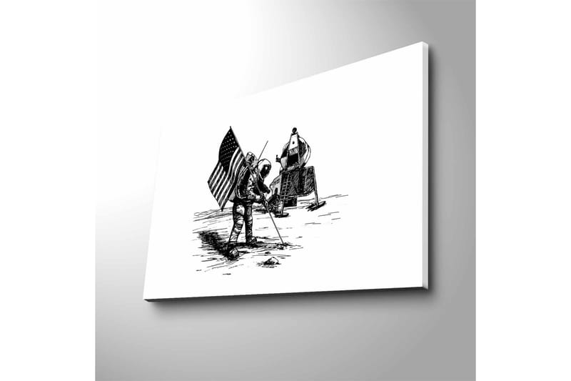 Canvastavla med LED-belysning - Astronaut som planterar en flagga på månens yta - Svart / Vitt - Inredning & dekor - Tavlor & konst - Canvastavla