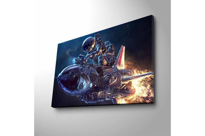 Canvastavla med LED-belysning - Astronaut på en futuristisk raket i rymden - Mörkblå / Silver / Orange - Inredning & dekor - Tavlor & konst - Canvastavla