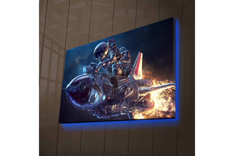 Canvastavla med LED-belysning - Astronaut på en futuristisk raket i rymden - Mörkblå / Silver / Orange - Inredning & dekor - Tavlor & konst - Canvastavla