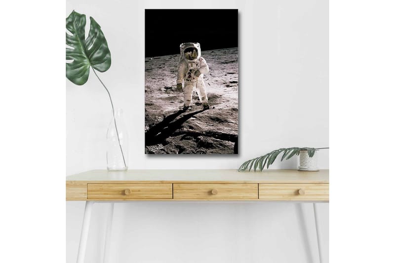 Canvastavla med LED-belysning - Astronaut på månens yta, Svart / Grå / Vit