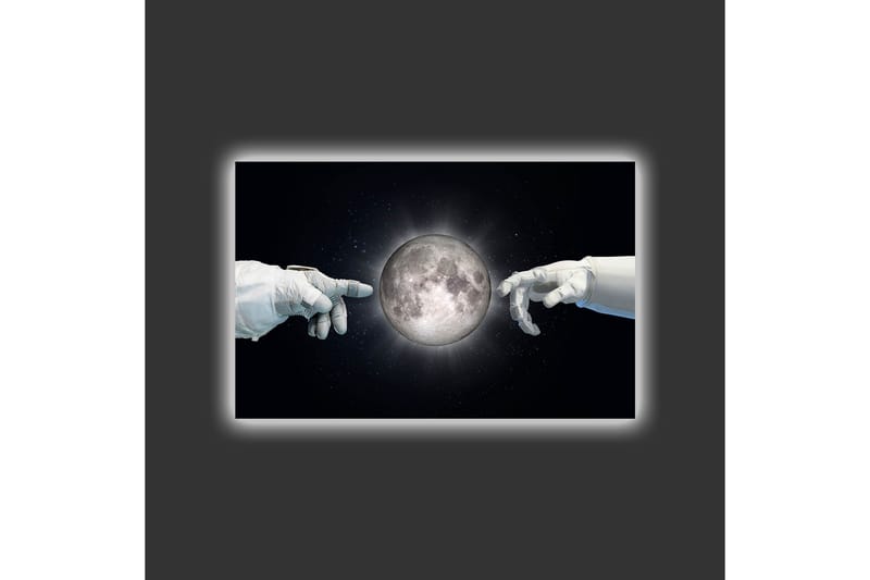 Canvastavla med LED-belysning - Astronauthänder som sträcker sig mot månen - Svart / Vit / Grå - Inredning & dekor - Tavlor & konst - Canvastavla