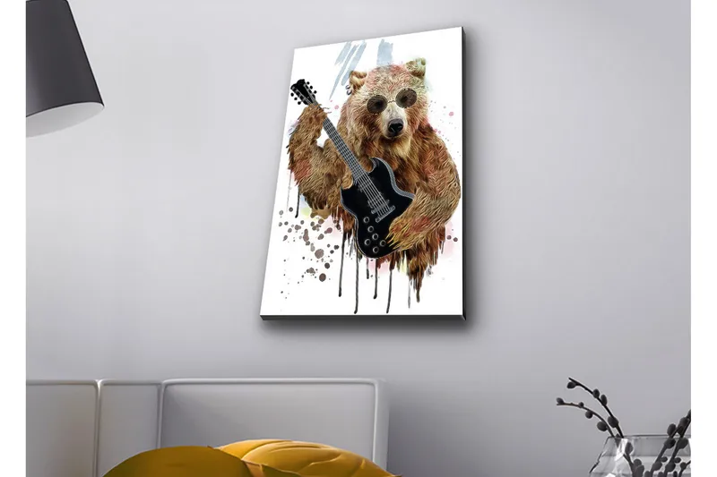 Canvastavla med LED-belysning - Björn som spelar elgitarr med solglasögon - Brun / Svart / Beige - Inredning & dekor - Tavlor & konst - Canvastavla