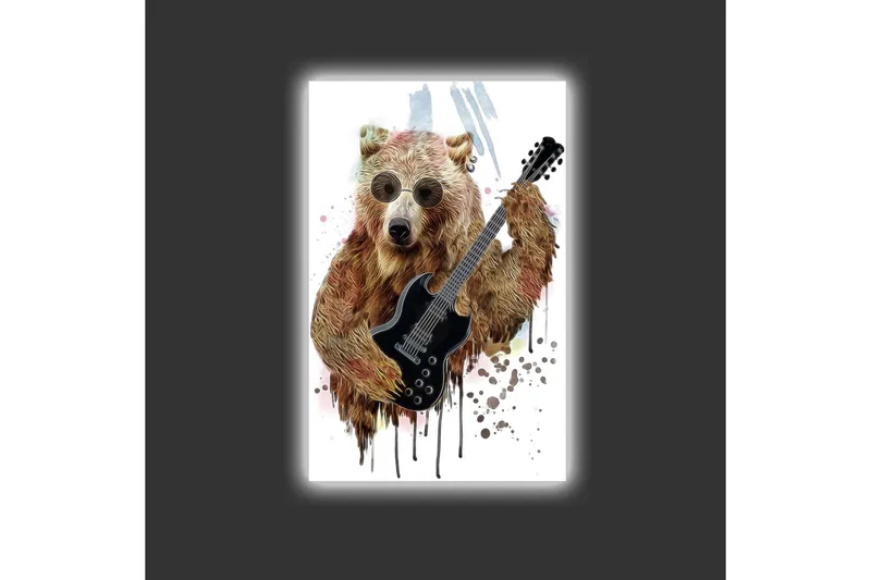 Canvastavla med LED-belysning - Björn som spelar elgitarr med solglasögon - Brun / Svart / Beige - Inredning & dekor - Tavlor & konst - Canvastavla