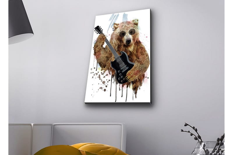 Canvastavla med LED-belysning - Björn som spelar elgitarr med solglasögon - Brun / Svart / Beige - Inredning & dekor - Tavlor & konst - Canvastavla