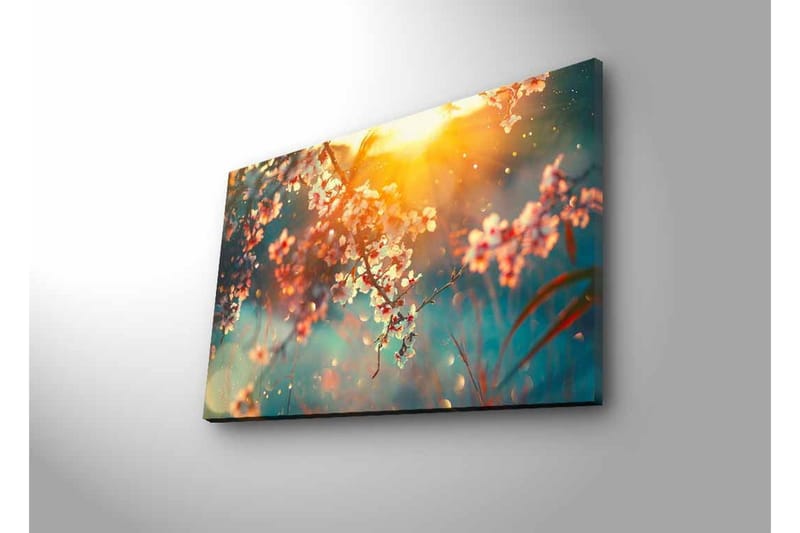 Canvastavla med LED-belysning - Blommande grenar i mjukt ljus - Rosa / Blå / Guld - Inredning & dekor - Tavlor & konst - Canvastavla