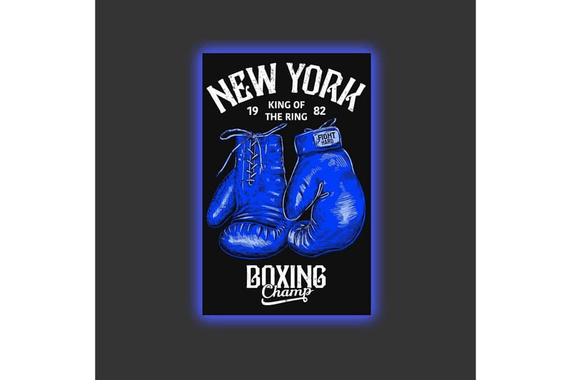 Canvastavla med LED-belysning - Boxhandskar med text och grafiska detaljer - Blå / Svart - Inredning & dekor - Tavlor & konst - Canvastavla