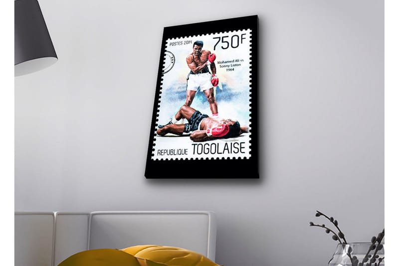 Canvastavla med LED-belysning - Boxningsmatch mellan två kända boxare, Röd / Svart / Vit