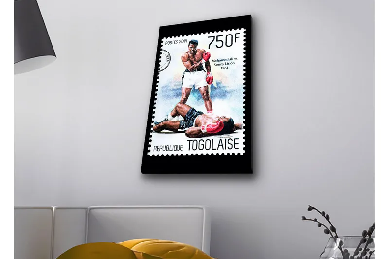 Canvastavla med LED-belysning - Boxningsmatch mellan två kända boxare, Röd / Svart / Vit