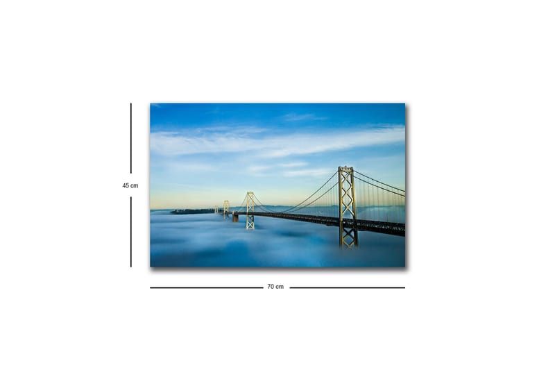 Canvastavla med LED-belysning - Bro över dimmig vattenyta med en klar himmel - Blå / Grå / Vit - Inredning & dekor - Tavlor & konst - Canvastavla