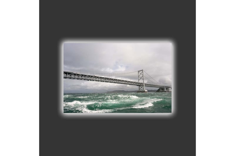 Canvastavla med LED-belysning - Bro över stormigt hav med mörka moln i bakgrunden - Mörkgrå / Turkos / Vit - Inredning & dekor - Tavlor & konst - Canvastavla