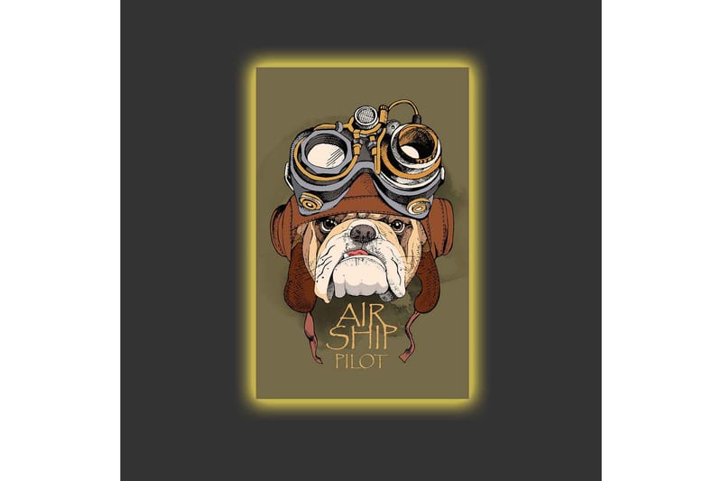 Canvastavla med LED-belysning - Bulldog i pilotutrustning med goggles - Grön / Brun / Vit - Inredning & dekor - Tavlor & konst - Canvastavla