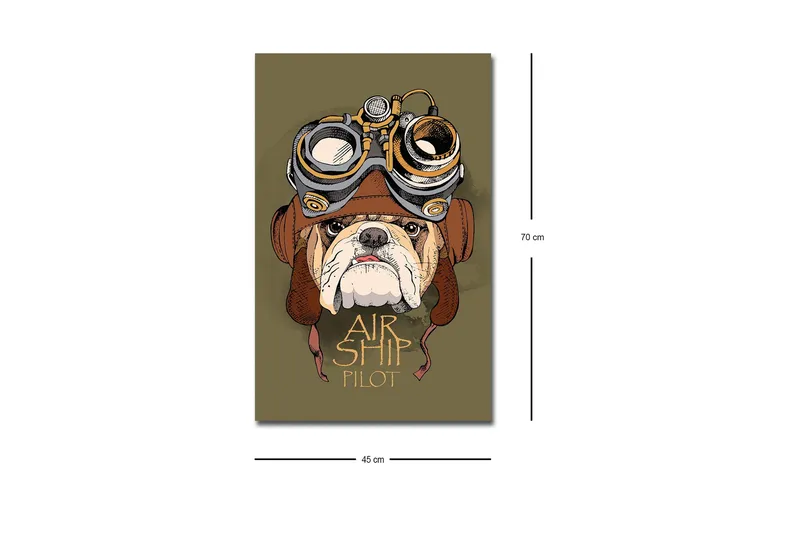 Canvastavla med LED-belysning - Bulldog i pilotutrustning med goggles - Grön / Brun / Vit - Inredning & dekor - Tavlor & konst - Canvastavla