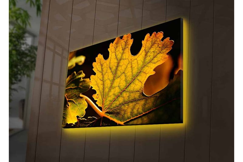 Canvastavla med LED-belysning - Detaljerad komposition av gröna och gyllene löv - Grön / Gyllene - Inredning & dekor - Tavlor & konst - Canvastavla