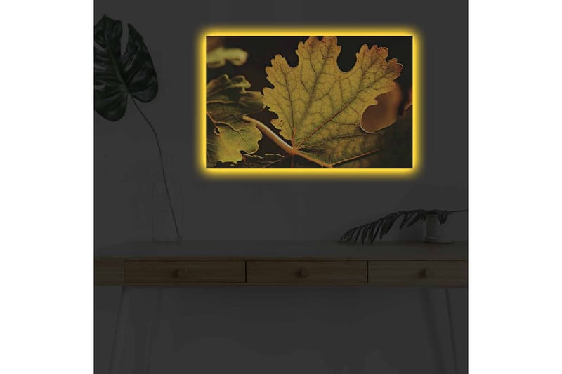 Canvastavla med LED-belysning - Detaljerad komposition av gröna och gyllene löv - Grön / Gyllene - Inredning & dekor - Tavlor & konst - Canvastavla