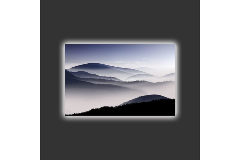 Canvastavla med LED-belysning - Dimma över bergskedjor i gråtoner - Mörkgrå / Ljusgrå / Svart - Inredning & dekor - Tavlor & konst - Canvastavla