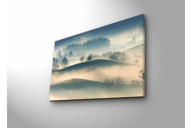 Canvastavla med LED-belysning - Dimma över böljande landskap med ensamma träd - Grå / Bl å / Beige - Inredning & dekor - Tavlor & konst - Canvastavla