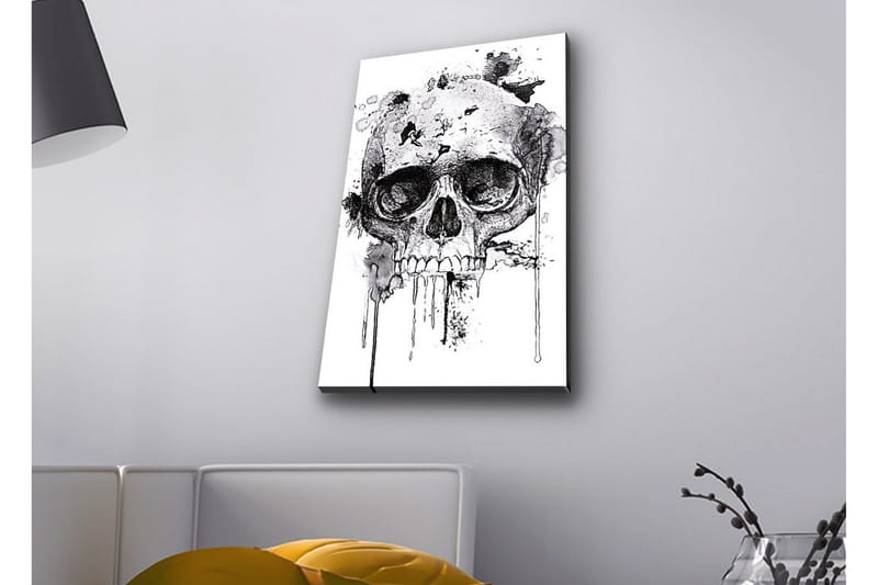 Canvastavla med LED-belysning - Dödskalle med abstrakta bläckdetaljer - Svart / Grå - Inredning & dekor - Tavlor & konst - Canvastavla