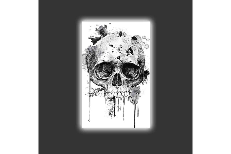 Canvastavla med LED-belysning - Dödskalle med abstrakta bläckdetaljer - Svart / Grå - Inredning & dekor - Tavlor & konst - Canvastavla