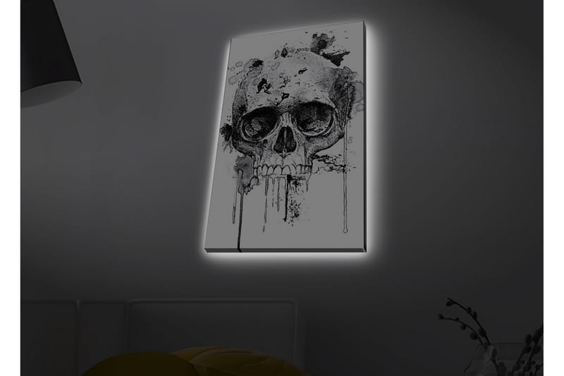 Canvastavla med LED-belysning - Dödskalle med abstrakta bläckdetaljer - Svart / Grå - Inredning & dekor - Tavlor & konst - Canvastavla
