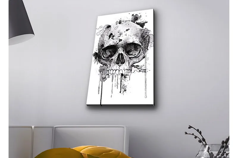 Canvastavla med LED-belysning - Dödskalle med abstrakta bläckdetaljer - Svart / Grå - Inredning & dekor - Tavlor & konst - Canvastavla