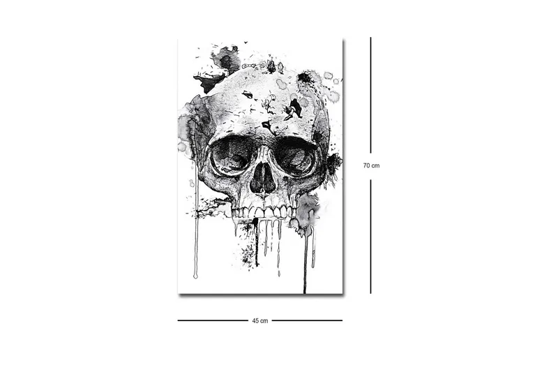 Canvastavla med LED-belysning - Dödskalle med abstrakta bläckdetaljer - Svart / Grå - Inredning & dekor - Tavlor & konst - Canvastavla