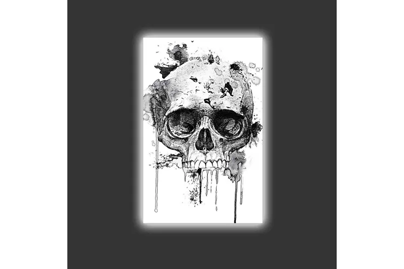Canvastavla med LED-belysning - Dödskalle med abstrakta bläckdetaljer - Svart / Grå - Inredning & dekor - Tavlor & konst - Canvastavla
