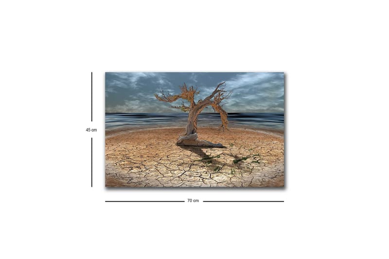 Canvastavla med LED-belysning - Dött träd på en sprucken jordyta vid havet - Brun / Grå / Blå - Inredning & dekor - Tavlor & konst - Canvastavla