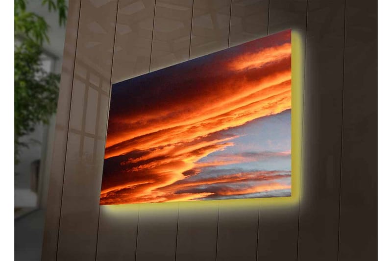 Canvastavla med LED-belysning - Dramatiska moln i varma nyanser av orange och röd - Orange / Röd / Blå - Inredning & dekor - Tavlor & konst - Canvastavla