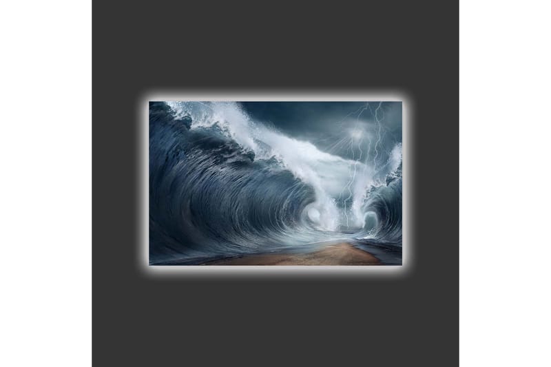 Canvastavla med LED-belysning - Dramatiska vågor i stormigt hav - Mörkblå / Grå / Vit - Inredning & dekor - Tavlor & konst - Canvastavla