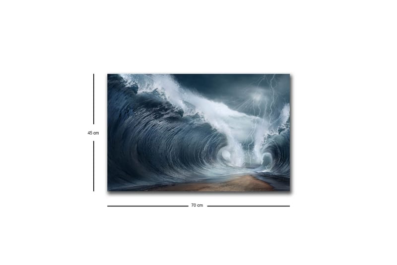 Canvastavla med LED-belysning - Dramatiska vågor i stormigt hav - Mörkblå / Grå / Vit - Inredning & dekor - Tavlor & konst - Canvastavla