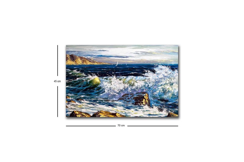 Canvastavla med LED-belysning - Dramatiska vågor som kraschar mot klippor vid havet - Mörkblå / Vit / Grön - Inredning & dekor - Tavlor & konst - Canvastavla