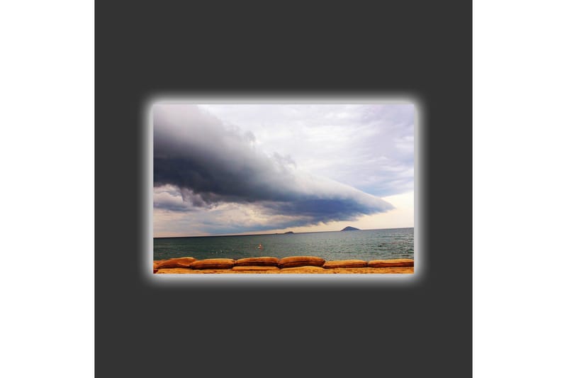 Canvastavla med LED-belysning - Dramatiskt havslandskap med mörka moln och stilla vatten - Mörkblå / Grå / Beige - Inredning & dekor - Tavlor & konst - Canvastavla