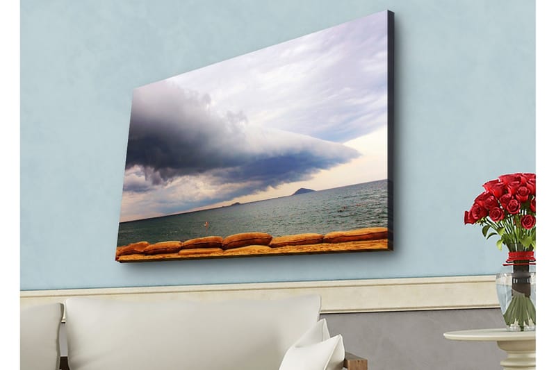 Canvastavla med LED-belysning - Dramatiskt havslandskap med mörka moln och stilla vatten - Mörkblå / Grå / Beige - Inredning & dekor - Tavlor & konst - Canvastavla