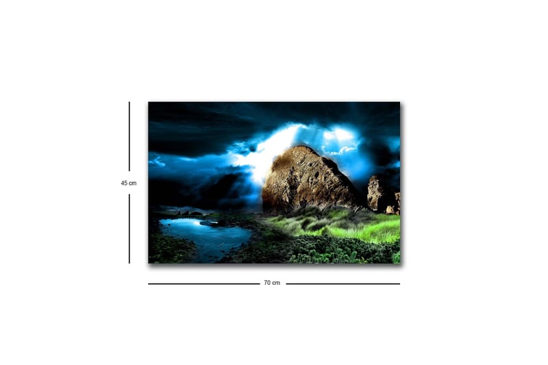 Canvastavla med LED-belysning - Dramatiskt landskap med klippor och stormiga moln - Mörkblå / Grön / Svart - Inredning & dekor - Tavlor & konst - Canvastavla