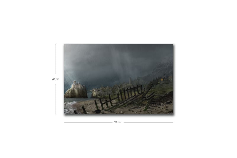 Canvastavla med LED-belysning - Dramatiskt landskap med stormiga moln och en kustlinje - Mörkgrå / Grön / Brun - Inredning & dekor - Tavlor & konst - Canvastavla