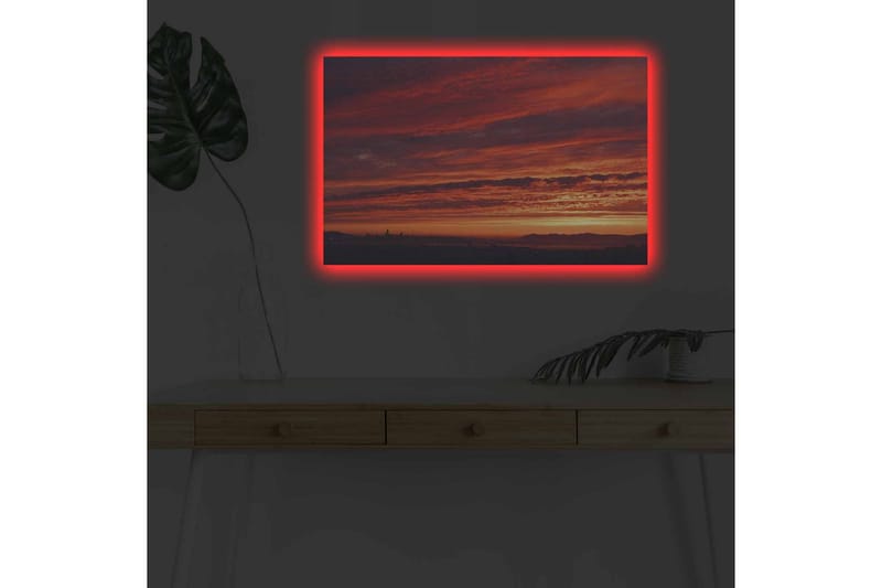 Canvastavla med LED-belysning - Dramatiskt solnedgång med intensiva färger - Röd / Orange / Lila - Inredning & dekor - Tavlor & konst - Canvastavla