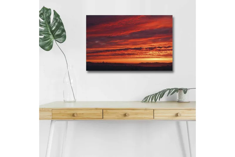 Canvastavla med LED-belysning - Dramatiskt solnedgång med intensiva färger - Röd / Orange / Lila - Inredning & dekor - Tavlor & konst - Canvastavla