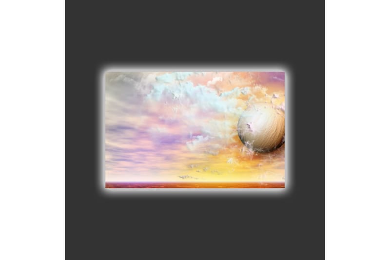 Canvastavla med LED-belysning - Drömlik landskap med en stor planet och färgglada moln - Lila / Orange / Beige - Inredning & dekor - Tavlor & konst - Canvastavla