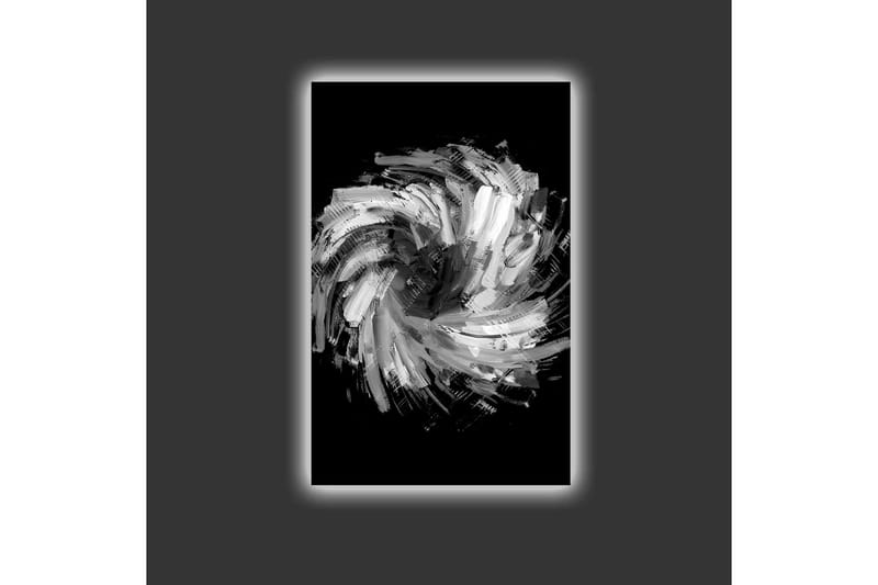 Canvastavla med LED-belysning - Dynamisk spiral av svarta och vita penseldrag - Svart / Vit / Grå - Inredning & dekor - Tavlor & konst - Canvastavla