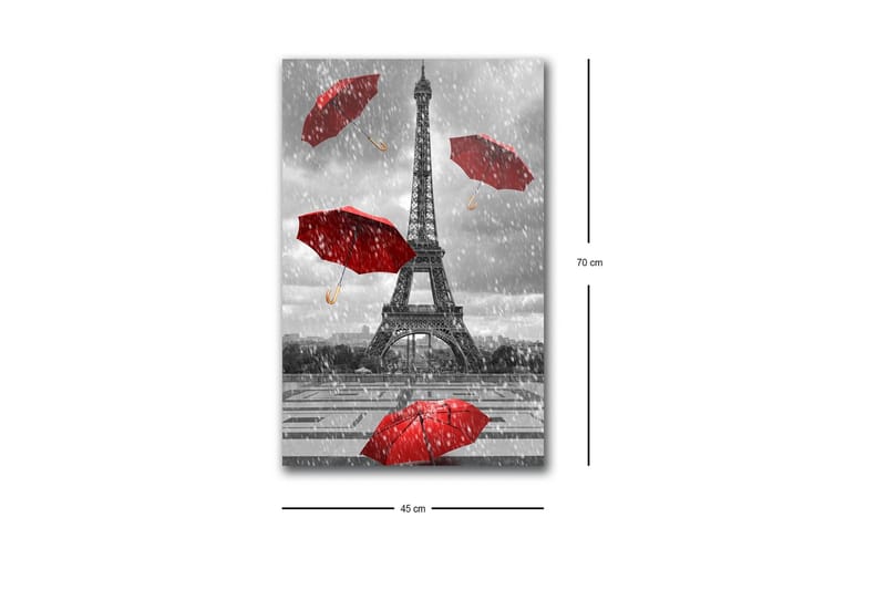 Canvastavla med LED-belysning - Eiffeltornet omgiven av röda paraplyer i regnigt väder - Röd / Grå - Inredning & dekor - Tavlor & konst - Canvastavla